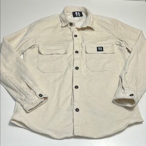 Unisex Cream Corduroy Button-Up Shirt jacket size Medium retro skater long sleev